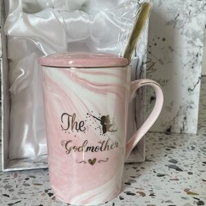 Chic Pink Marble Godmother Mug with Gold Spoon